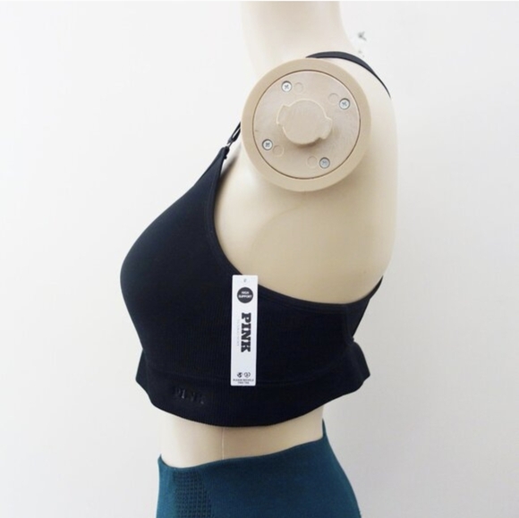 PINK SEAMLESS AIR FRONT-CLOSE HIGH-SUPPORT SPORTS BRA Black (M) NWT! - Picture 5 of 11